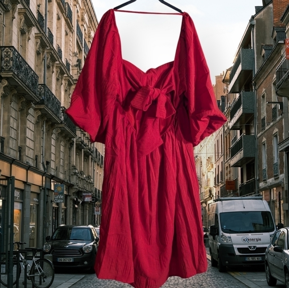 NWT Davi & Dani Textured Red Women's Dress With Tie Back Size 1X - Picture 10 of 14